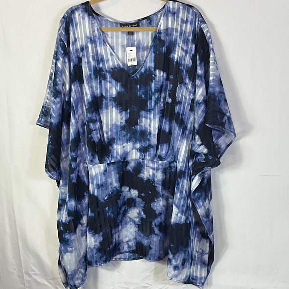 Lane Bryant Other - Lane Bryant Navy Blue Tie-Dye Sheer Stripe swimsuit, cover-up Size 30/32